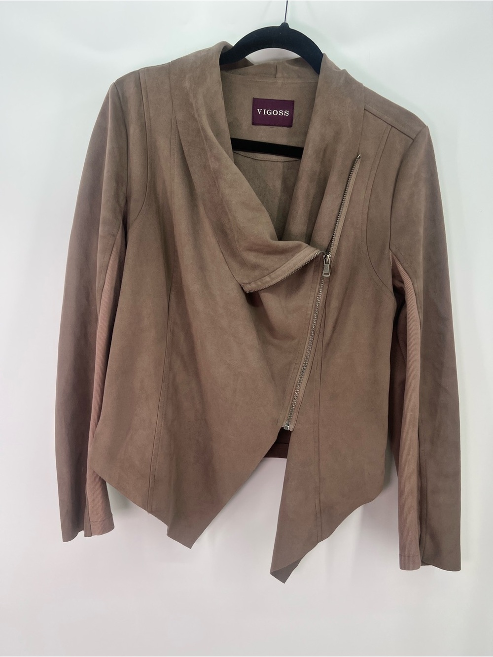 Vigoss Taupe Faux Suede Asymmetrical Lightweight Moto Zip Jacket M Medium - Picture 3 of 9